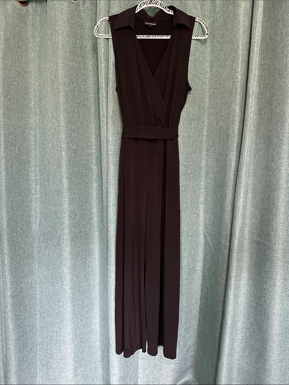 Sleeveless Black faux wrap jumpsuit with Waist Tie